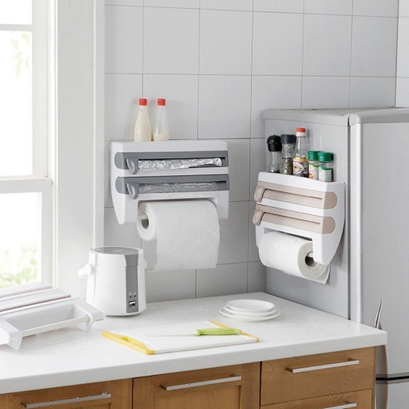 Distributeur de support de rouleau de cuisine 4 en 1 Papier de soie d’emballage de film de cuisine 4 en Distributeur de support de rouleau de cuisine 4 en 1 Papier de soie d'emballage de film de cuisine 4 en 1 Distributeur de support de rouleau de cuisine