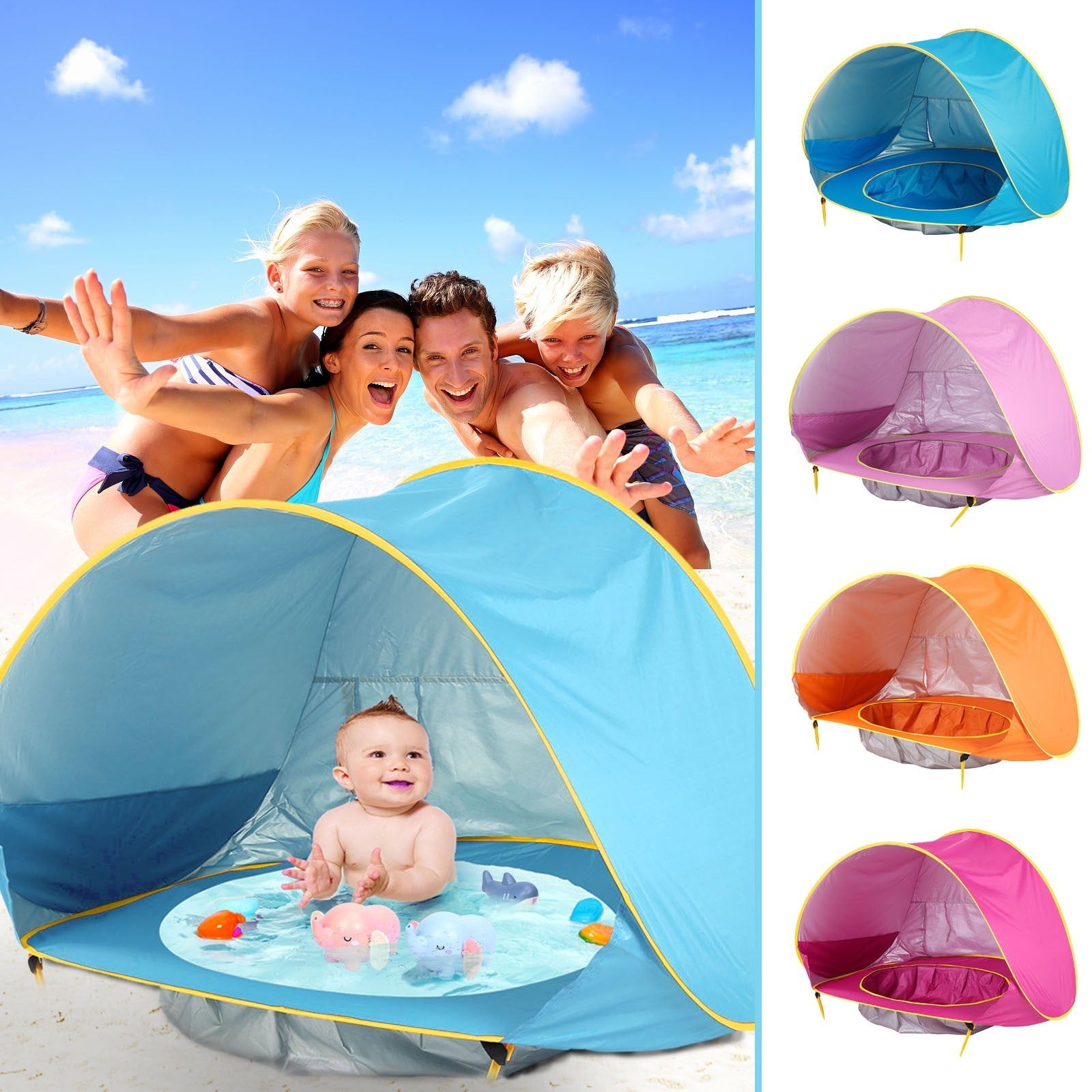 Tente de plage pour bébé Piscine d’ombrage portable Protection UV Abri solaire pour nourriTente de plage pour bébé Piscine d'ombrage portable Protection UV Abri solaire pour nourrissons Jouets d'extérieur Piscine pour enfants Tente de maison de jeu Jouets
