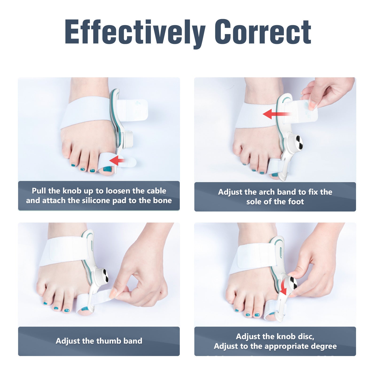 Nouvelle correction à 3 panneaux pour hommes et femmes de degrés variés de l’orthothèse du valgus du pouce
