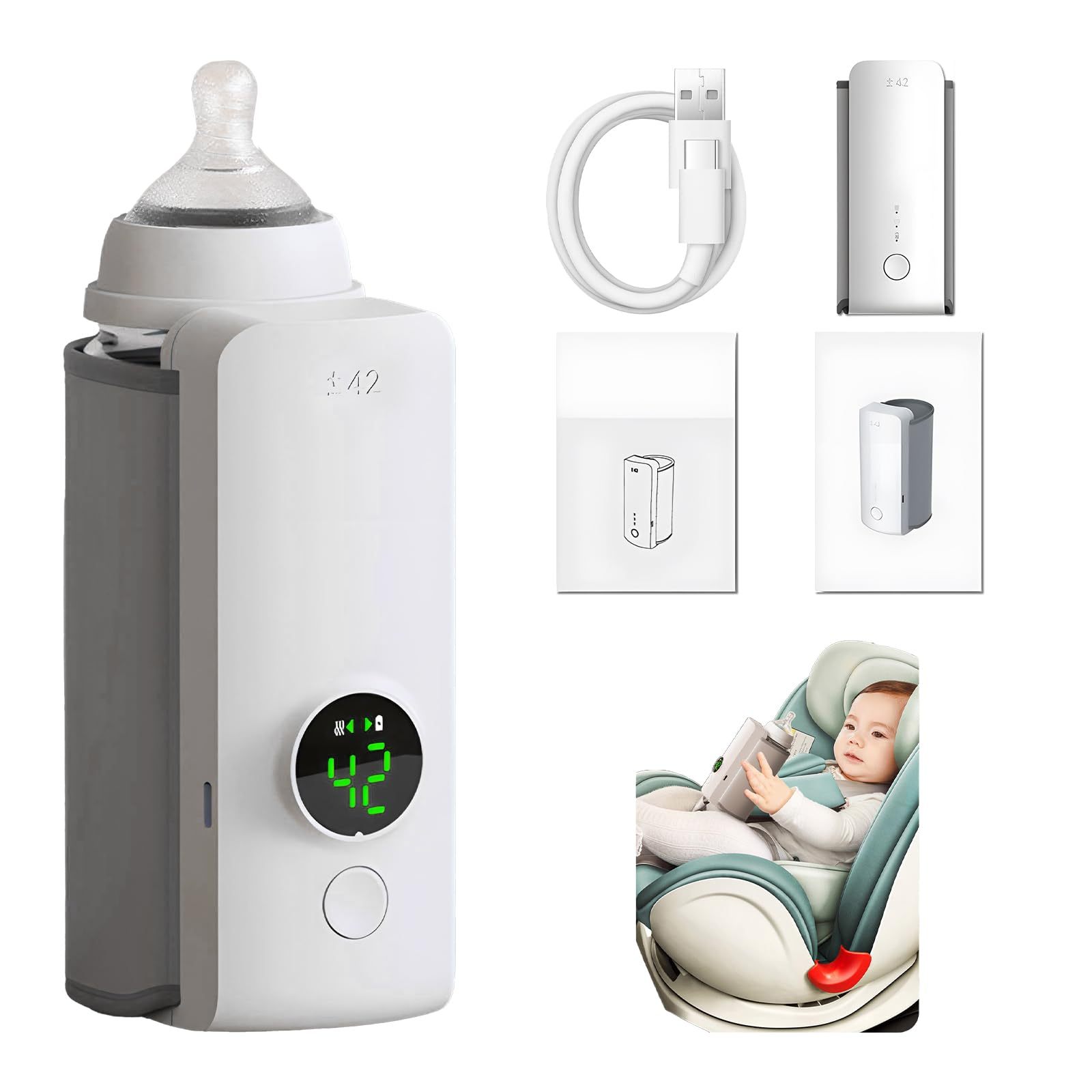 Chauffe-biberon rechargeable sans fil portable Sac de charge et de chauffage USB ChauChauffe-biberon rechargeable sans fil portable Sac de charge et de chauffage USB Chauffe-lait portable à température constante Housse d'isolation de bouteille universelle