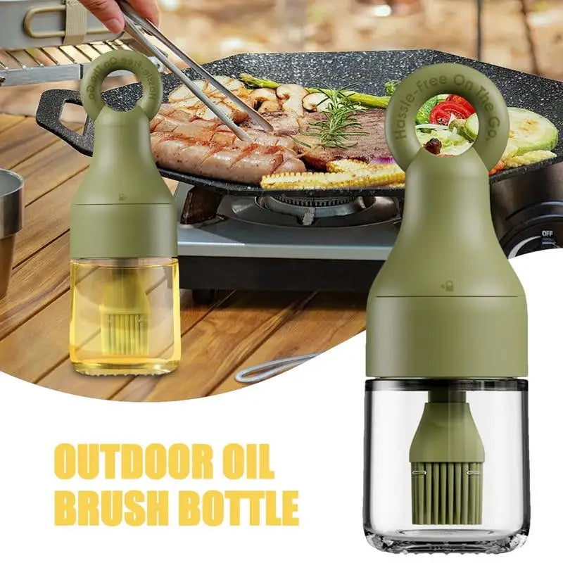 Bouteille de distributeur d'huile avec brosse Conteneur d'olive avec brosse en silicone Distributeur d'huile étanche résistant à la chaleur pour le camping profond