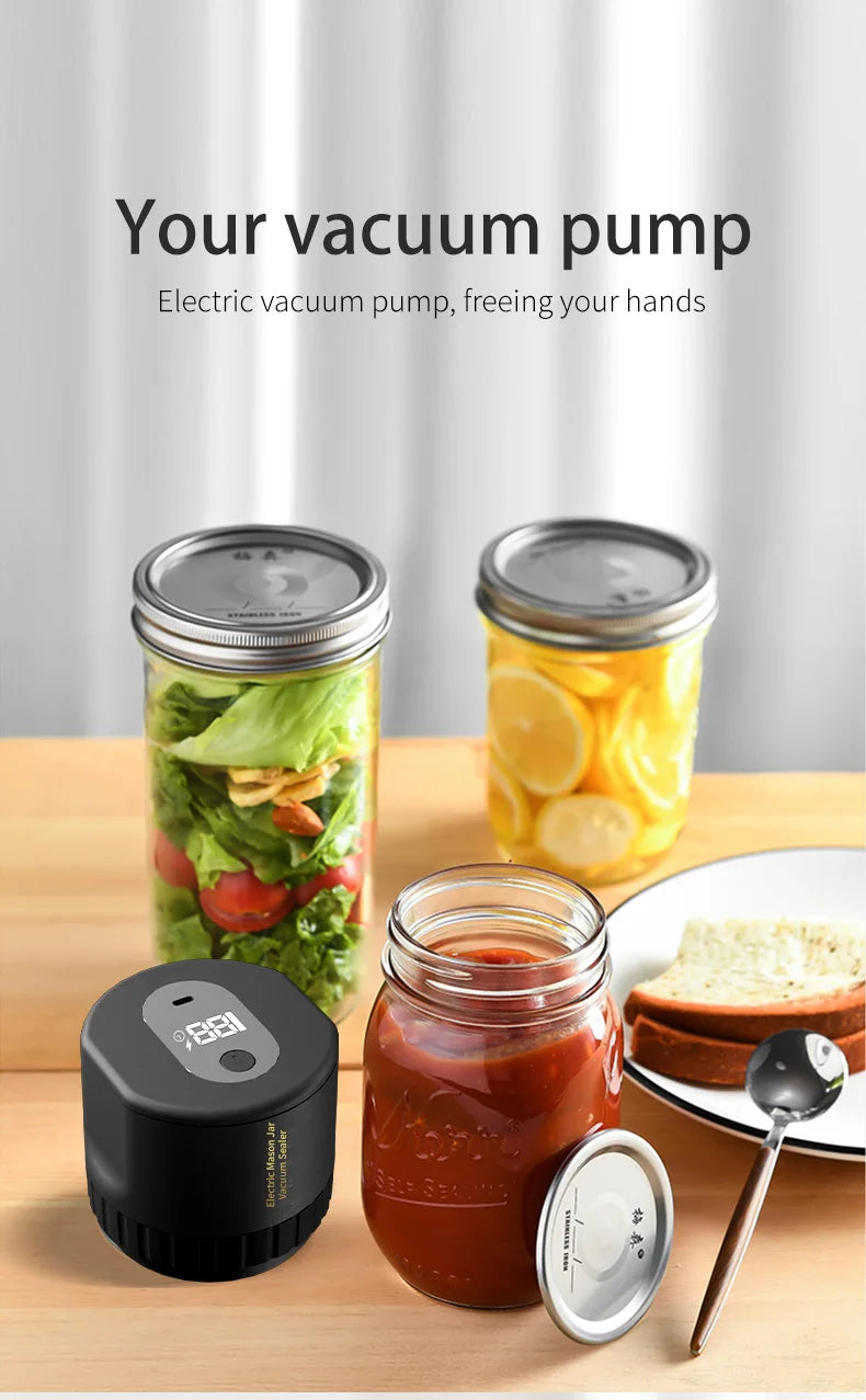 Kit de scellant sous vide électrique Mason Jar Ensemble de scellant automatique sans fil Kit de scellant sous vide électrique Mason Jar Ensemble de scellant automatique sans fil pour le stockage et la fermentation des aliments avec couvercles Mason Jar
