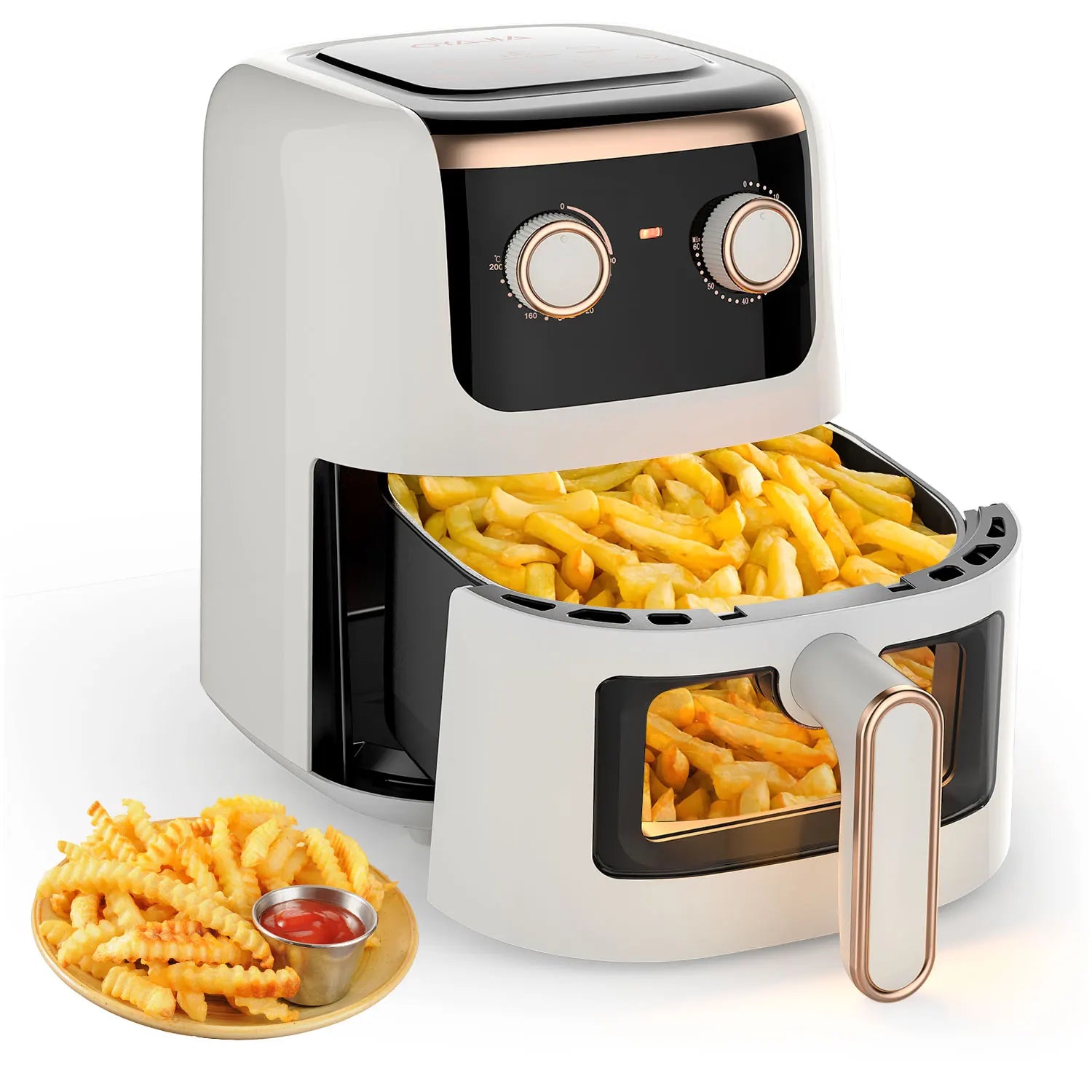 Friteuse à air manuelle OYAJIA 5L, fenêtre facile à voir, contrôle numérique de la température, minuterie de 60 minutes, technologie antiadhésive