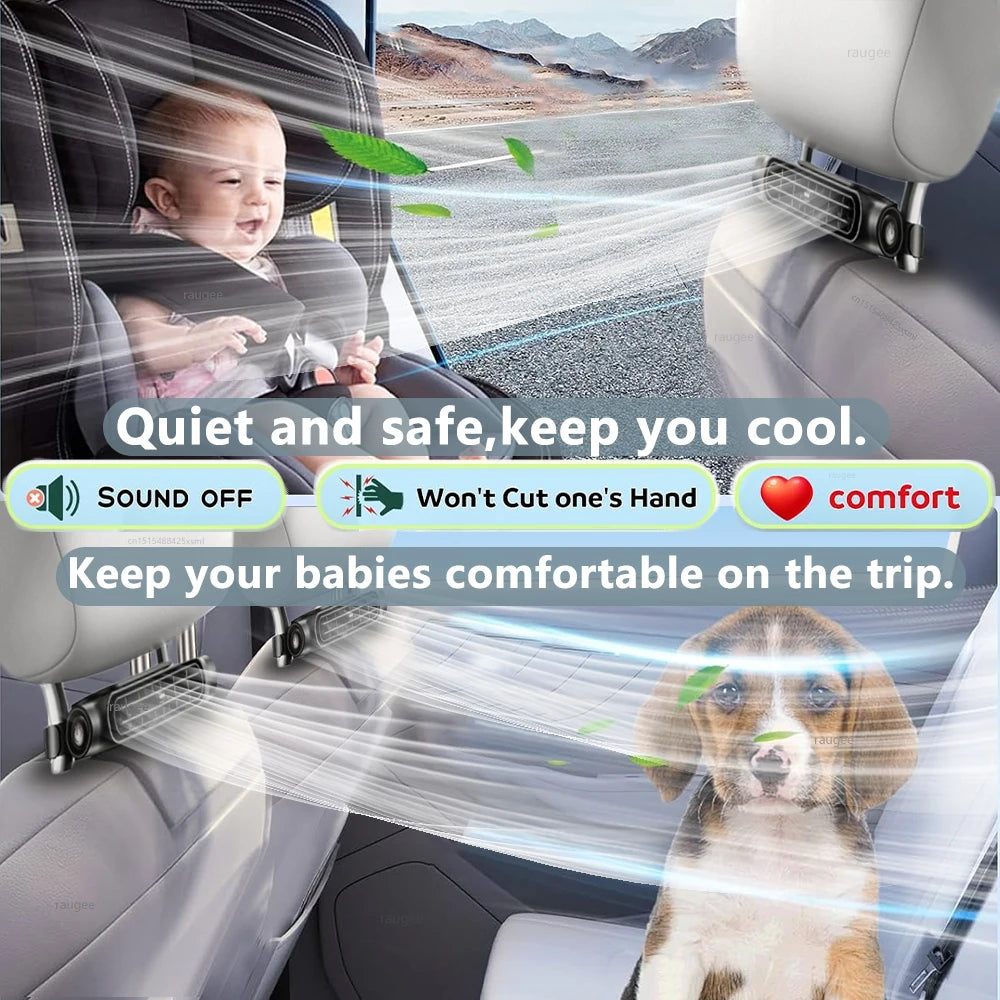 Ventilateur de siège d’auto Ventilateur d’intérieur de voiturVentilateur de siège d'auto Ventilateur d'intérieur de voiture portable pour siège arrière avant 3000mAh Ventilateur d'air de refroidissement par appui-tête alimenté par USB 3 vitesses réglables