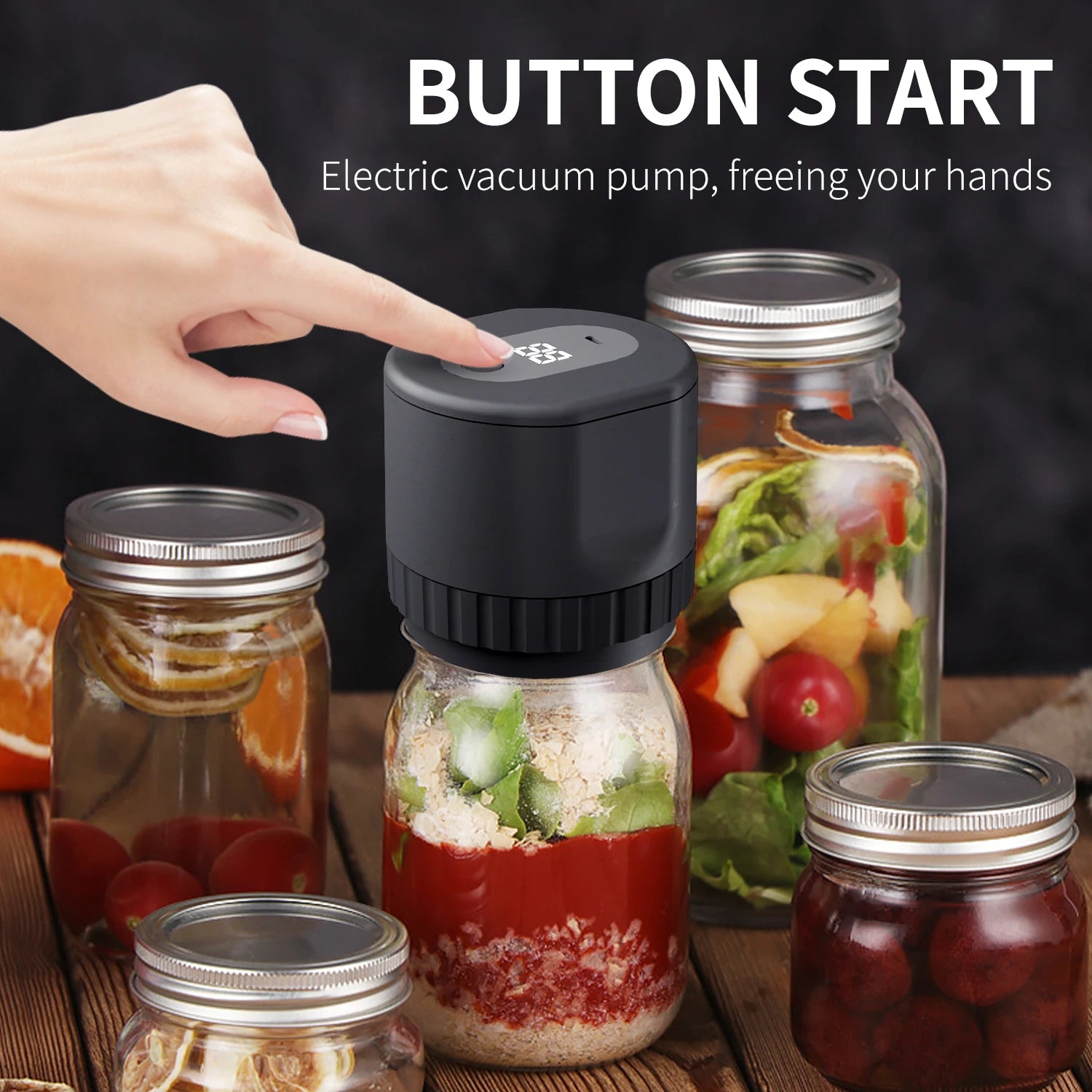 Kit de scellant sous vide électrique Mason Jar Ensemble de scellant automatique sans fil Kit de scellant sous vide électrique Mason Jar Ensemble de scellant automatique sans fil pour le stockage et la fermentation des aliments avec couvercles Mason Jar