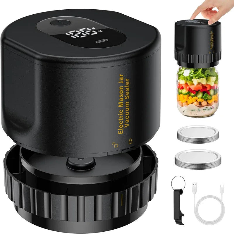 Kit de scellant sous vide électrique Mason Jar Ensemble de scellant automatique sans fil Kit de scellant sous vide électrique Mason Jar Ensemble de scellant automatique sans fil pour le stockage et la fermentation des aliments avec couvercles Mason Jar