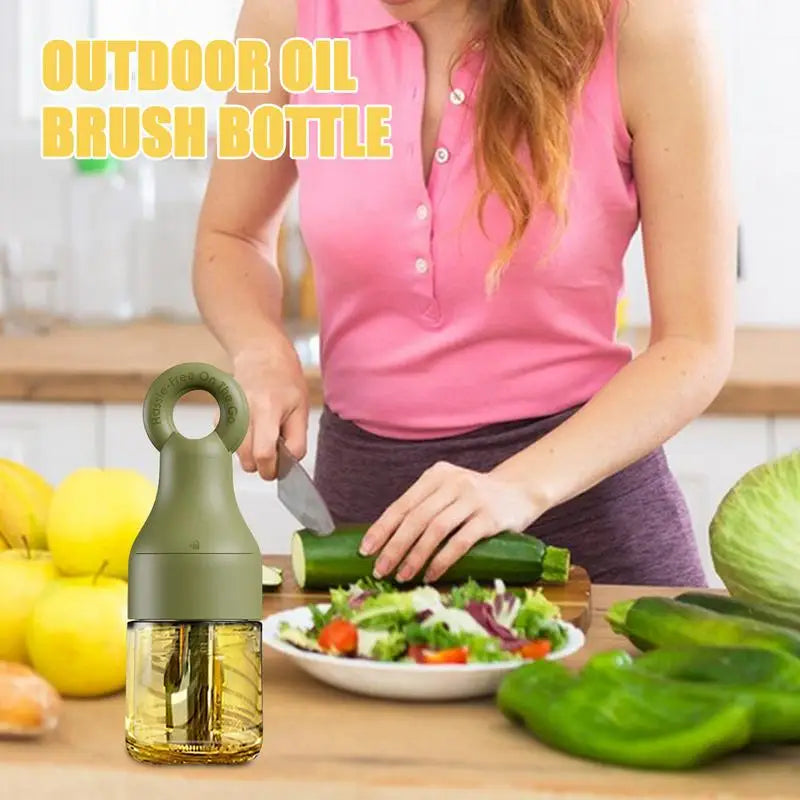 Bouteille de distributeur d'huile avec brosse Conteneur d'olive avec brosse en silicone Distributeur d'huile étanche résistant à la chaleur pour le camping profond