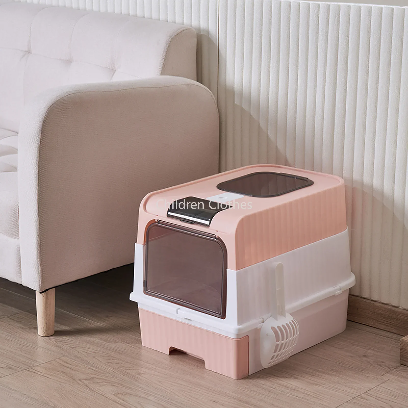 Très grande litière pour chat avec couvercle et cuillère, dessus de style tiroir entièrement fermé résistant aux odeurs dans les fournitures pour animaux de compagnie pour toilettes pour chats
