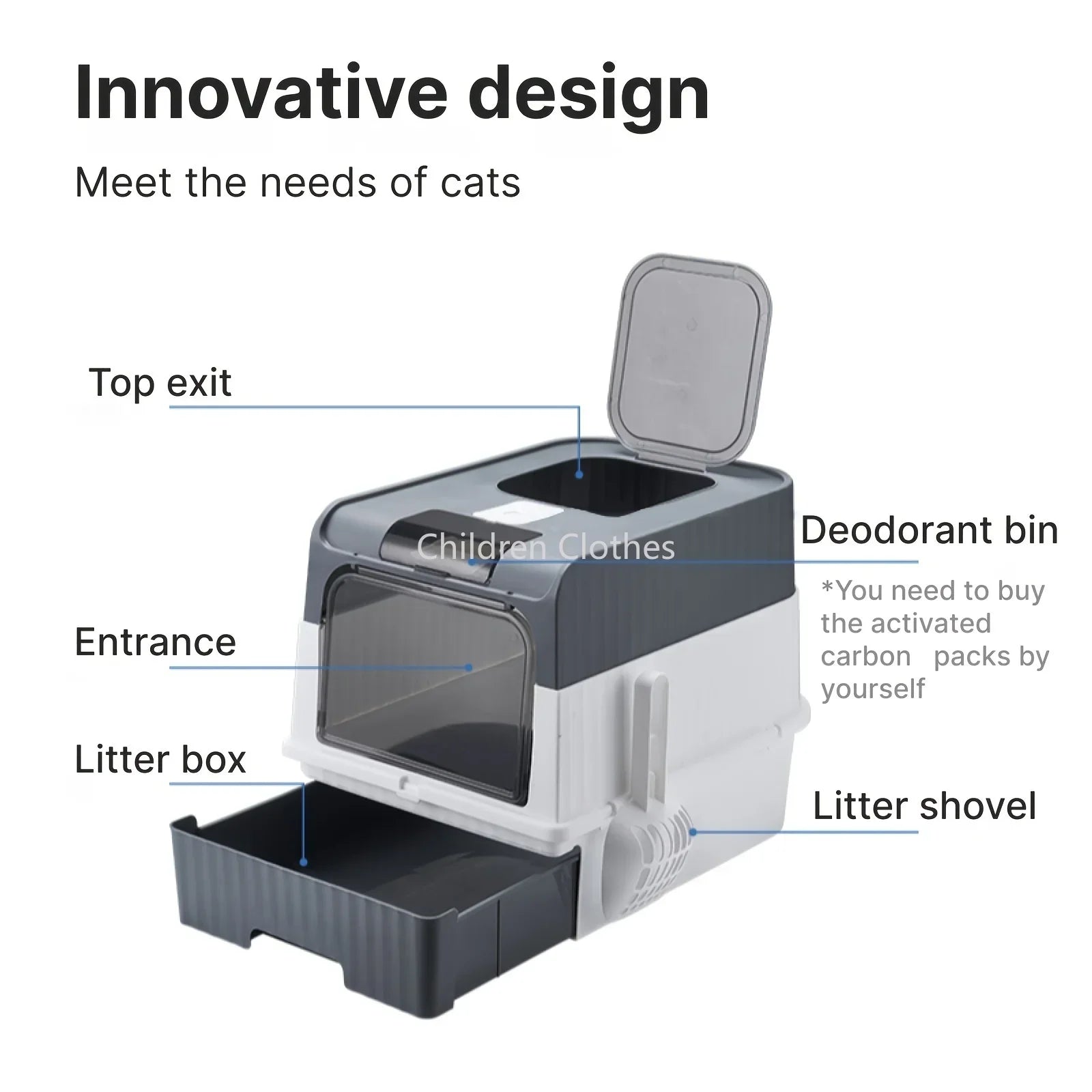 Très grande litière pour chat avec couvercle et cuillère, dessus de style tiroir entièrement fermé résistant aux odeurs dans les fournitures pour animaux de compagnie pour toilettes pour chats