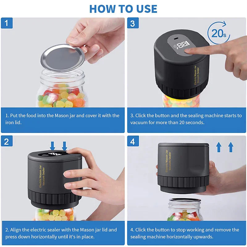 Kit de scellant sous vide électrique Mason Jar Ensemble de scellant automatique sans fil Kit de scellant sous vide électrique Mason Jar Ensemble de scellant automatique sans fil pour le stockage et la fermentation des aliments avec couvercles Mason Jar