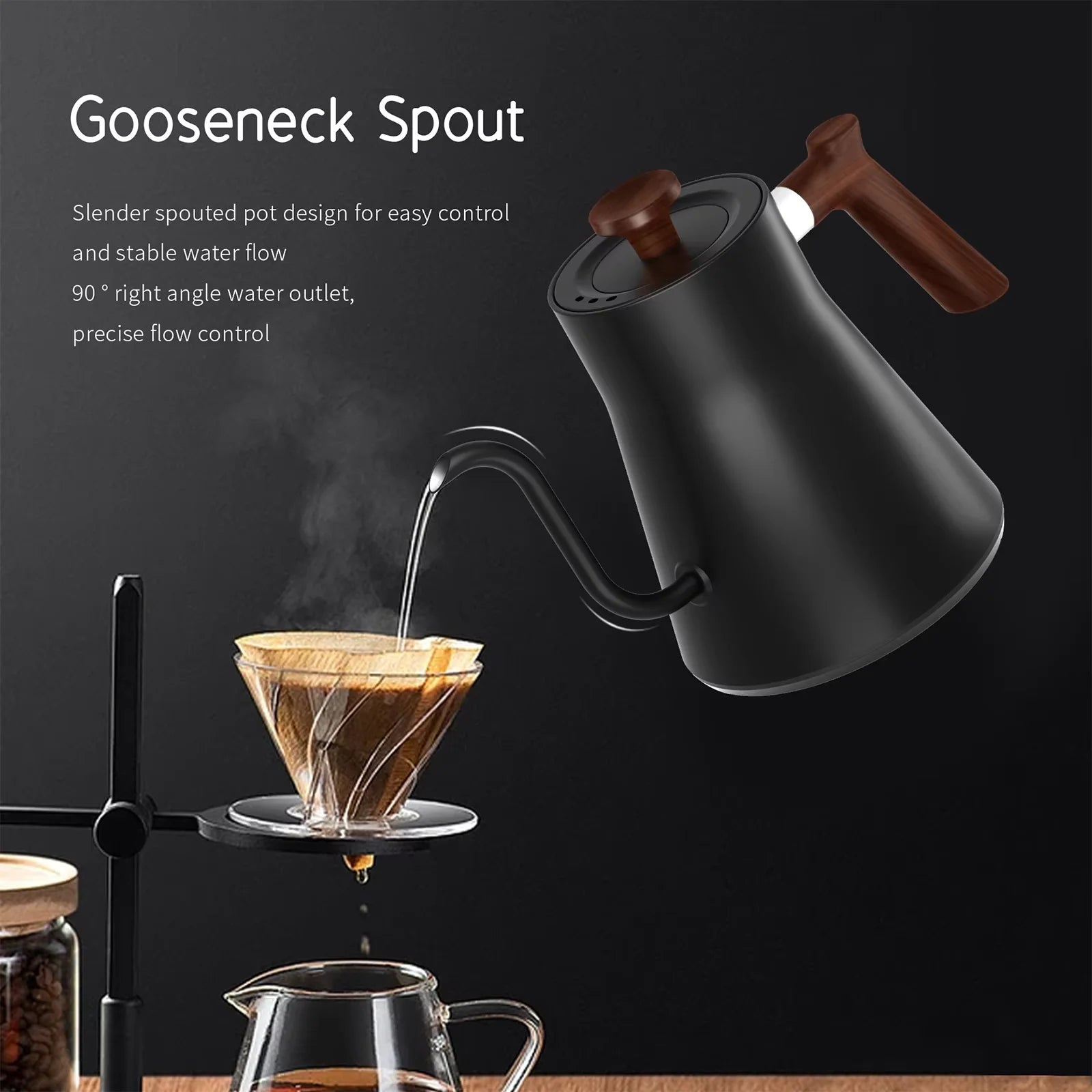 Bouilloire à café électrique goutte à goutte de 0,9 L Théière en acier iBouilloire à café électrique goutte à goutte de 0,9 L Théière en acier inoxydable Contrôle précis du débit Bouilloire à col de cygne goutte à goutte à main Cafetière infusée à la main