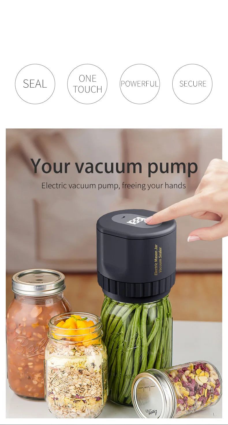 Kit de scellant sous vide électrique Mason Jar Ensemble de scellant automatique sans fil Kit de scellant sous vide électrique Mason Jar Ensemble de scellant automatique sans fil pour le stockage et la fermentation des aliments avec couvercles Mason Jar