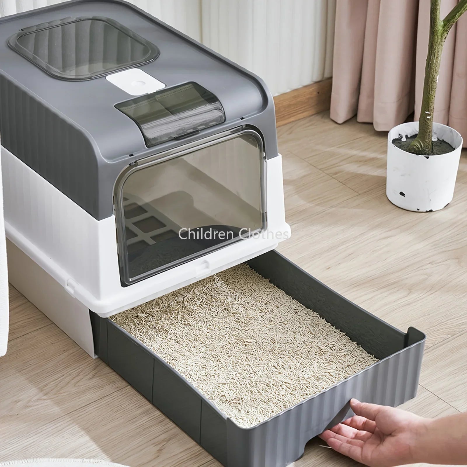 Très grande litière pour chat avec couvercle et cuillère, dessus de style tiroir entièrement fermé résistant aux odeurs dans les fournitures pour animaux de compagnie pour toilettes pour chats