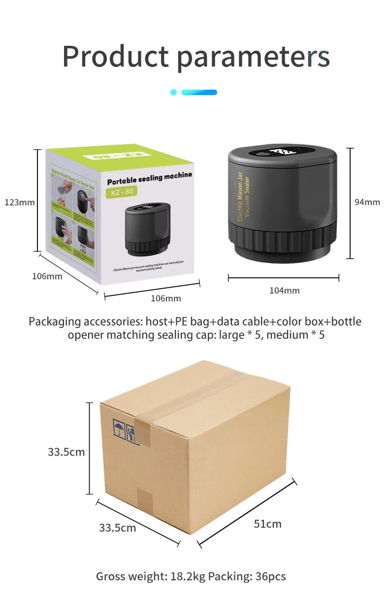 Kit de scellant sous vide électrique Mason Jar Ensemble de scellant automatique sans fil Kit de scellant sous vide électrique Mason Jar Ensemble de scellant automatique sans fil pour le stockage et la fermentation des aliments avec couvercles Mason Jar