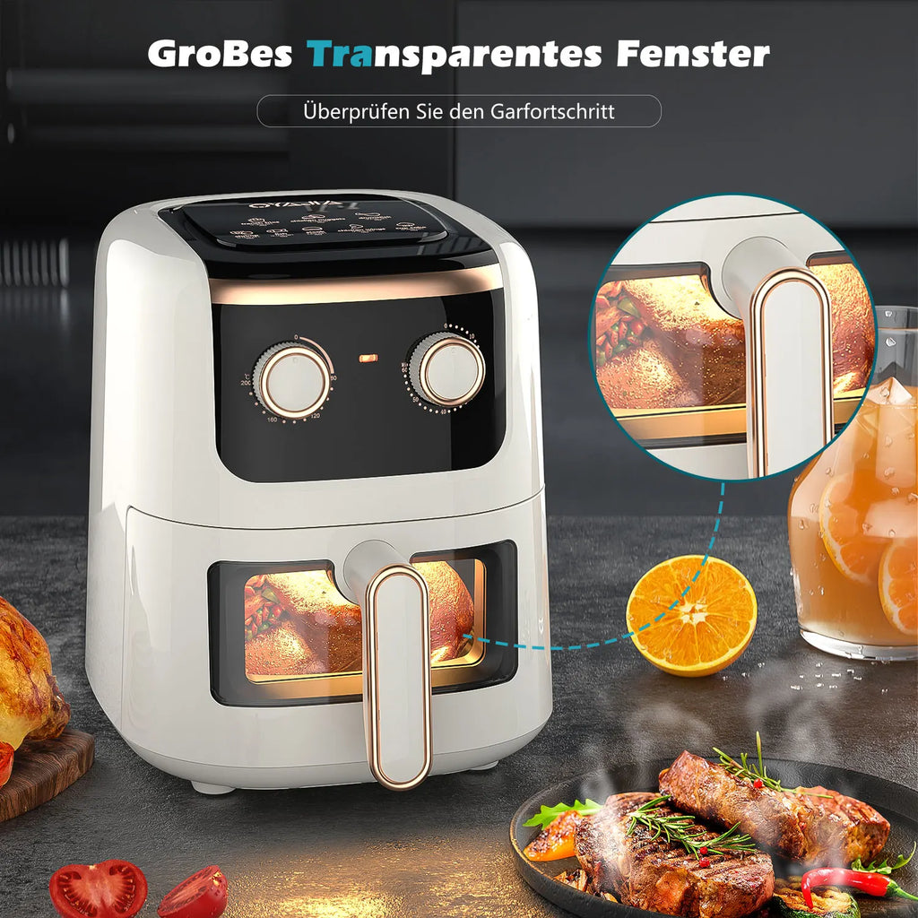 Friteuse à air manuelle OYAJIA 5L, fenêtre facile à voir, contrôle numérique de la température, minuterie de 60 minutes, technologie antiadhésive