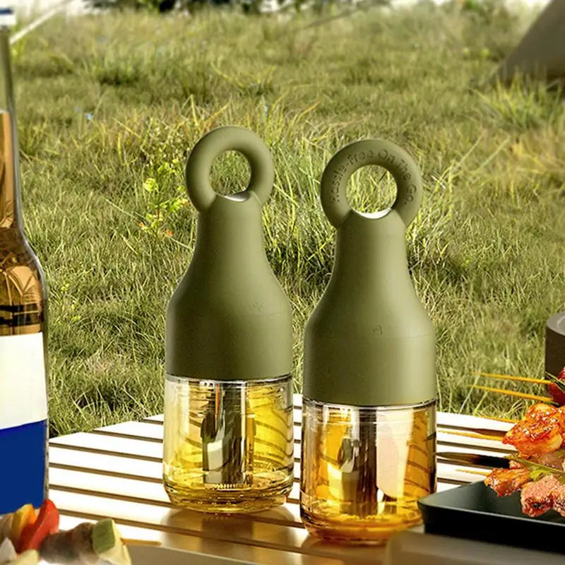 Bouteille de distributeur d'huile avec brosse Conteneur d'olive avec brosse en silicone Distributeur d'huile étanche résistant à la chaleur pour le camping profond