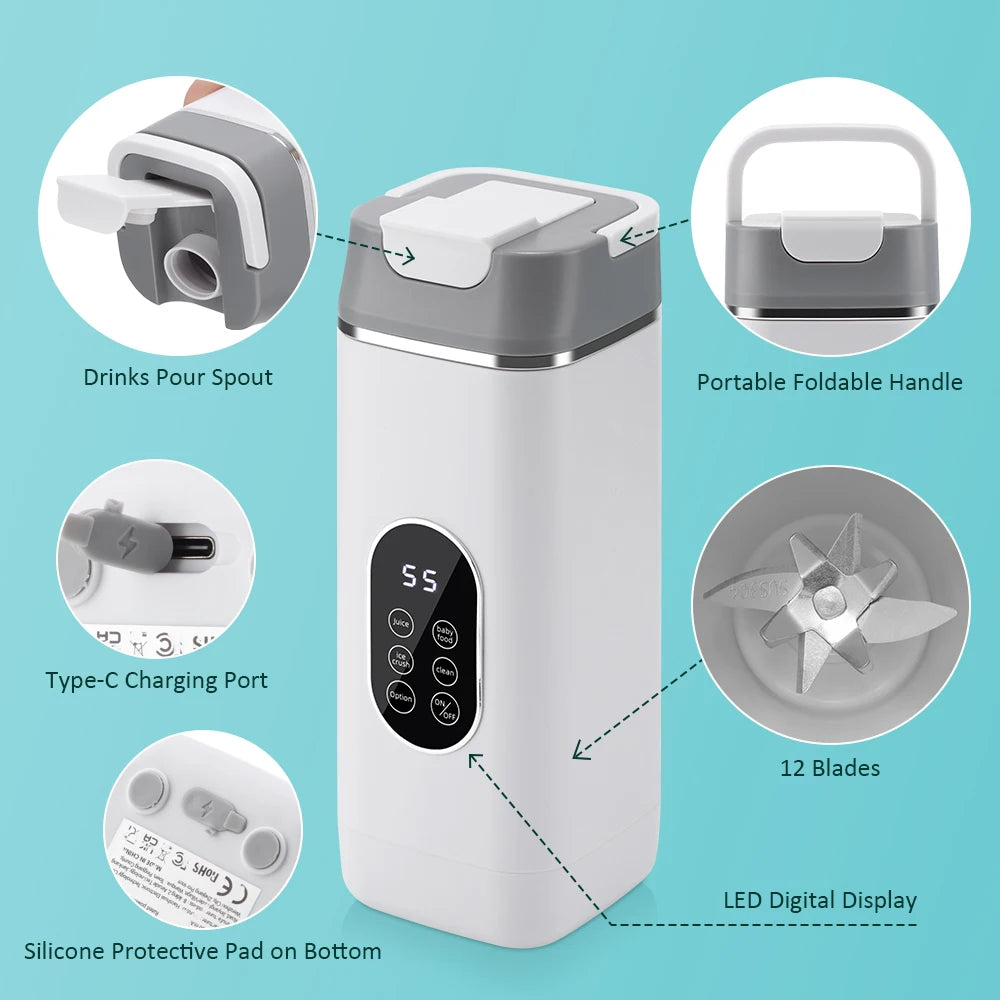 Presse-agrumes portable Mini mélangeur électrique Machine à jus multifonction Mélangeurs de fruits Extracteurs SmootPresse-agrumes portable Mini mélangeur électrique Machine à jus multifonction Mélangeurs de fruits Extracteurs Smoothies Mélangeur 12 lames