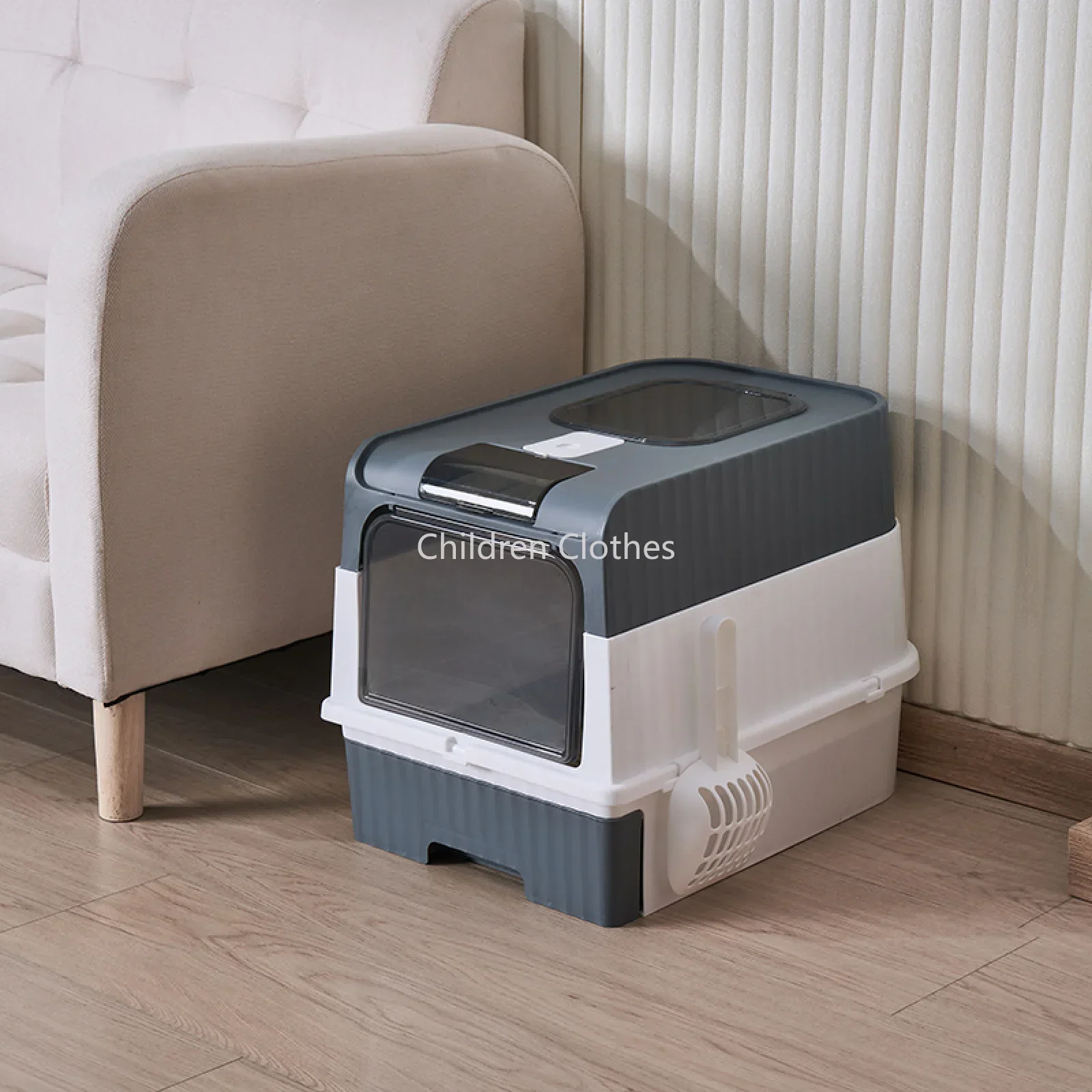 Très grande litière pour chat avec couvercle et cuillère, dessus de style tiroir entièrement fermé résistant aux odeurs dans les fournitures pour animaux de compagnie pour toilettes pour chats