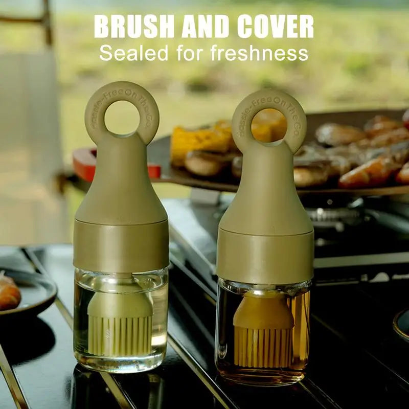 Bouteille de distributeur d'huile avec brosse Conteneur d'olive avec brosse en silicone Distributeur d'huile étanche résistant à la chaleur pour le camping profond